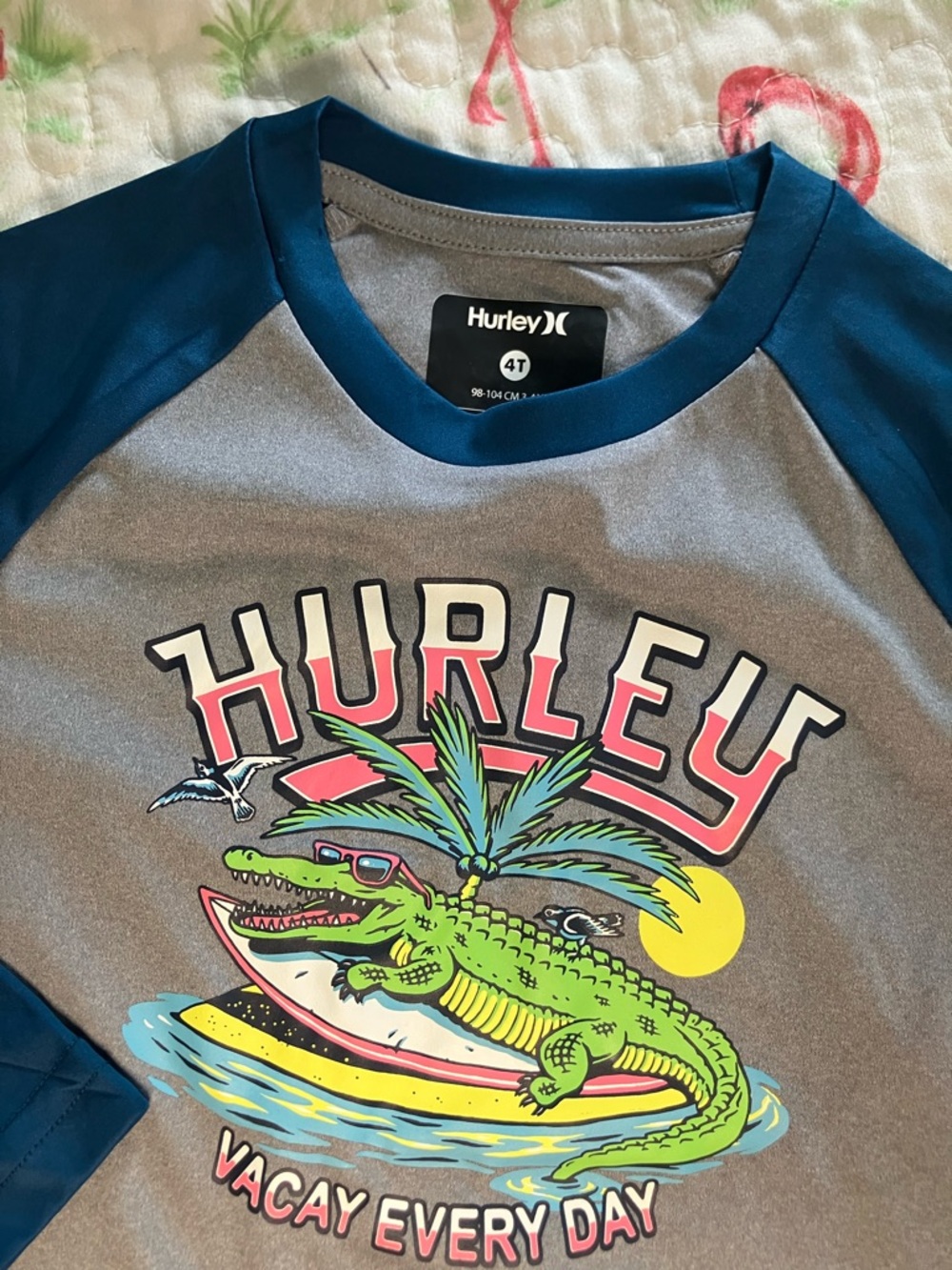 Hurley Navy & Teal UPF 50+ Swim Rash Sleeve Detail - Picture 2 of 5